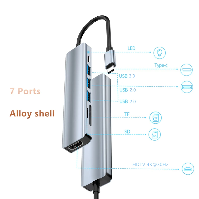 USB C Hub Splitter USB 3.0 Type C Adapter SD TF Docking Station