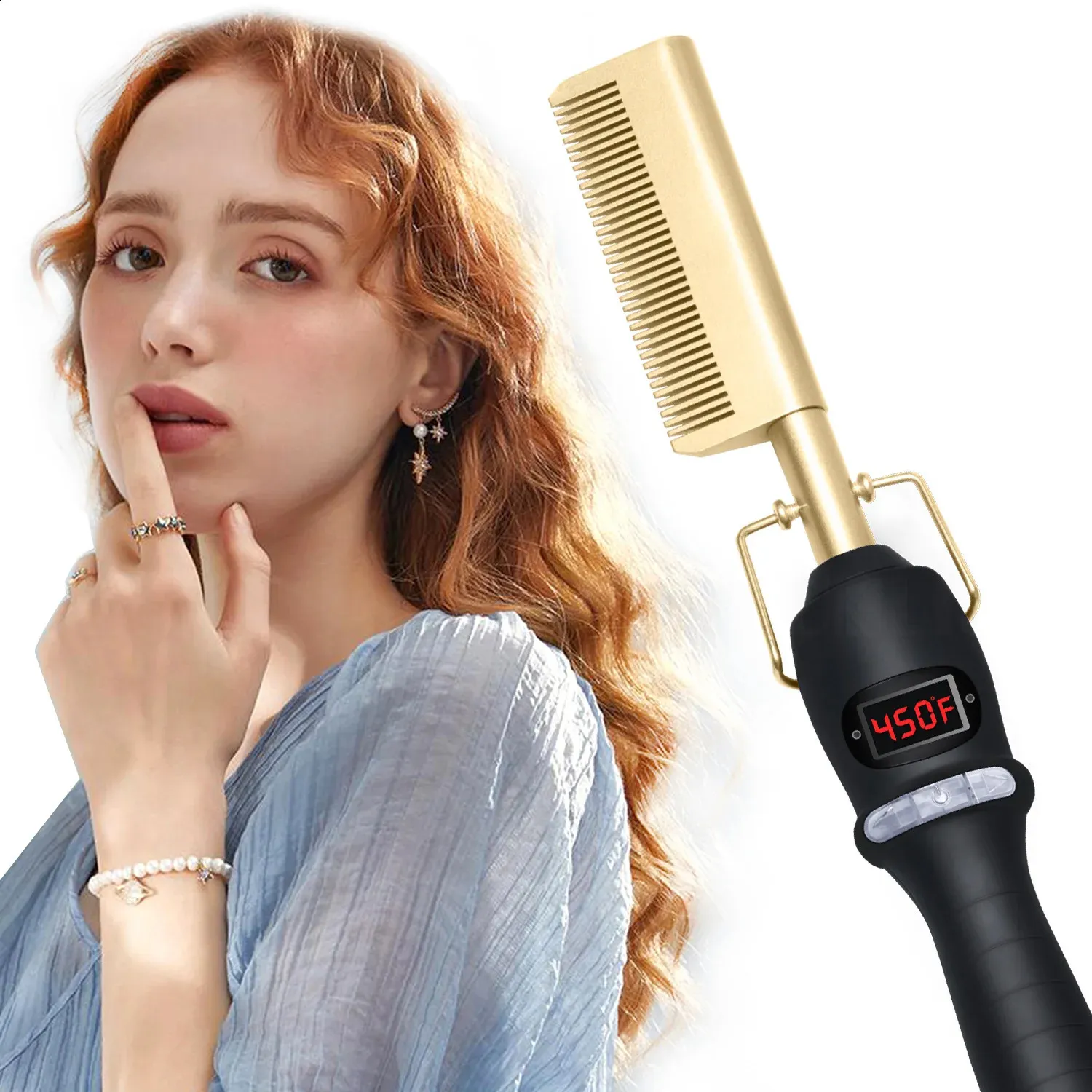 Electric Comb Brush Flat Iron Electric Heating Comb With LCD Display Hair Straightener