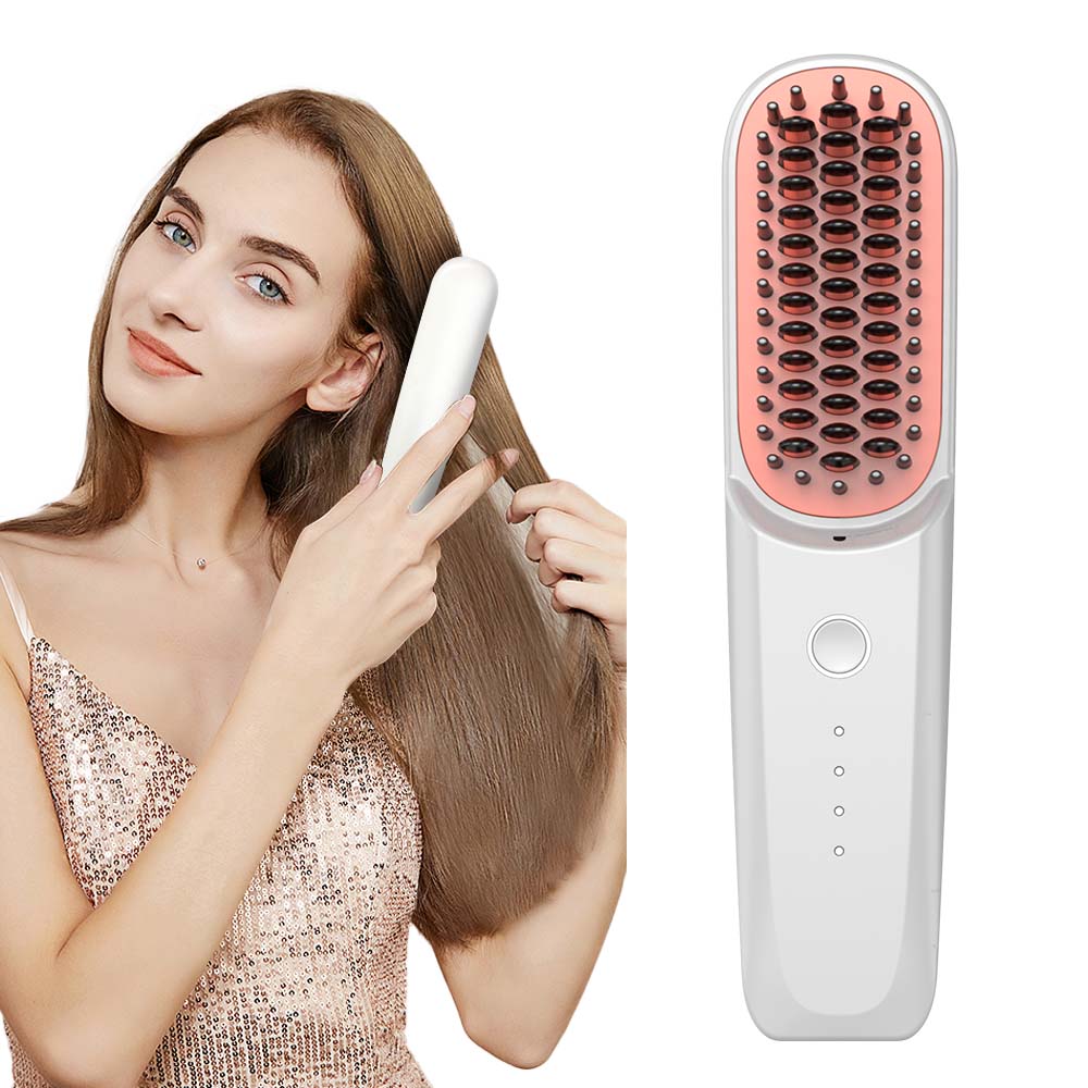 Portable Wireless Electric USB Rechargeable Mini Ionic Hair Straightener Comb Brush