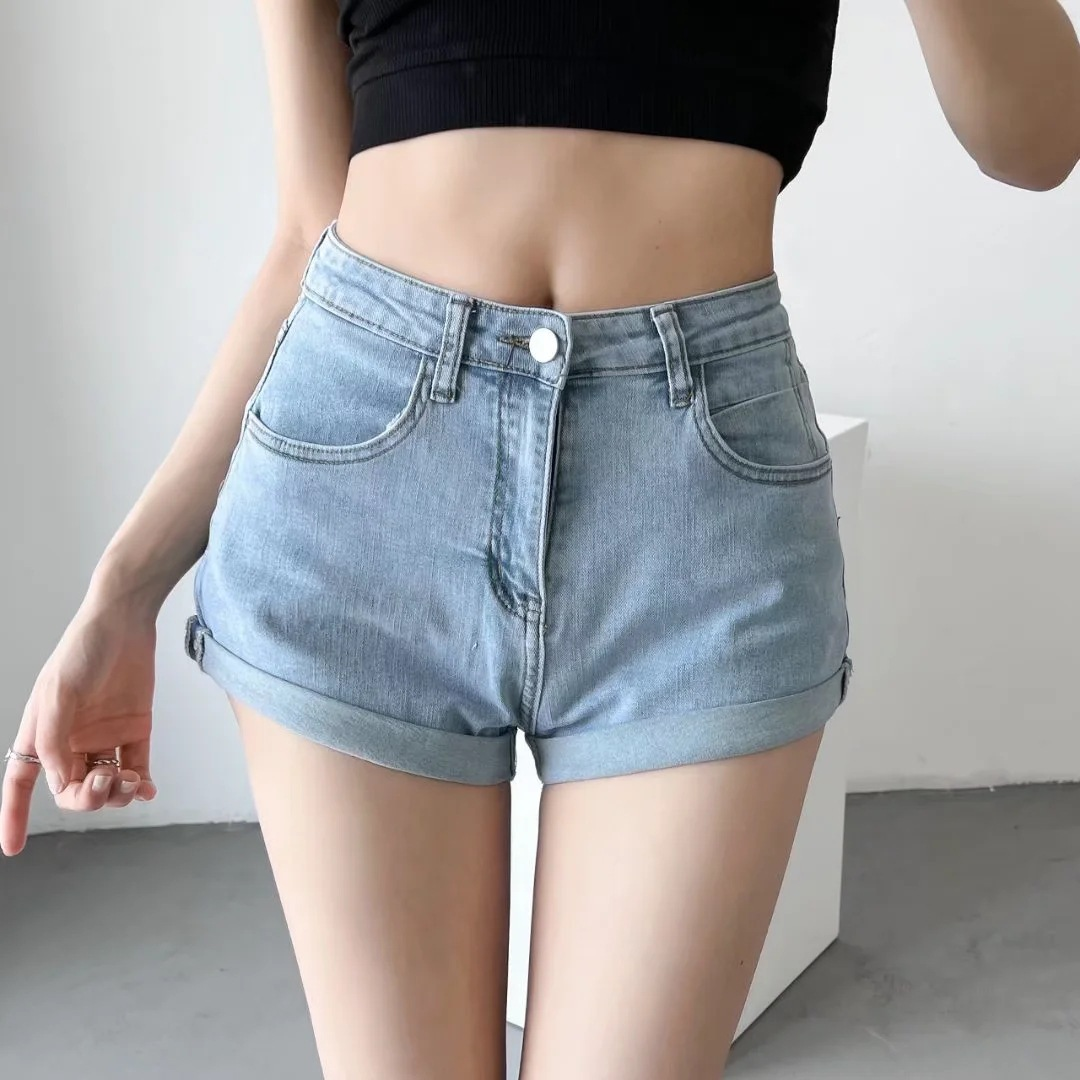 Women's High Waist Straight Jeans Shorts New Low W...