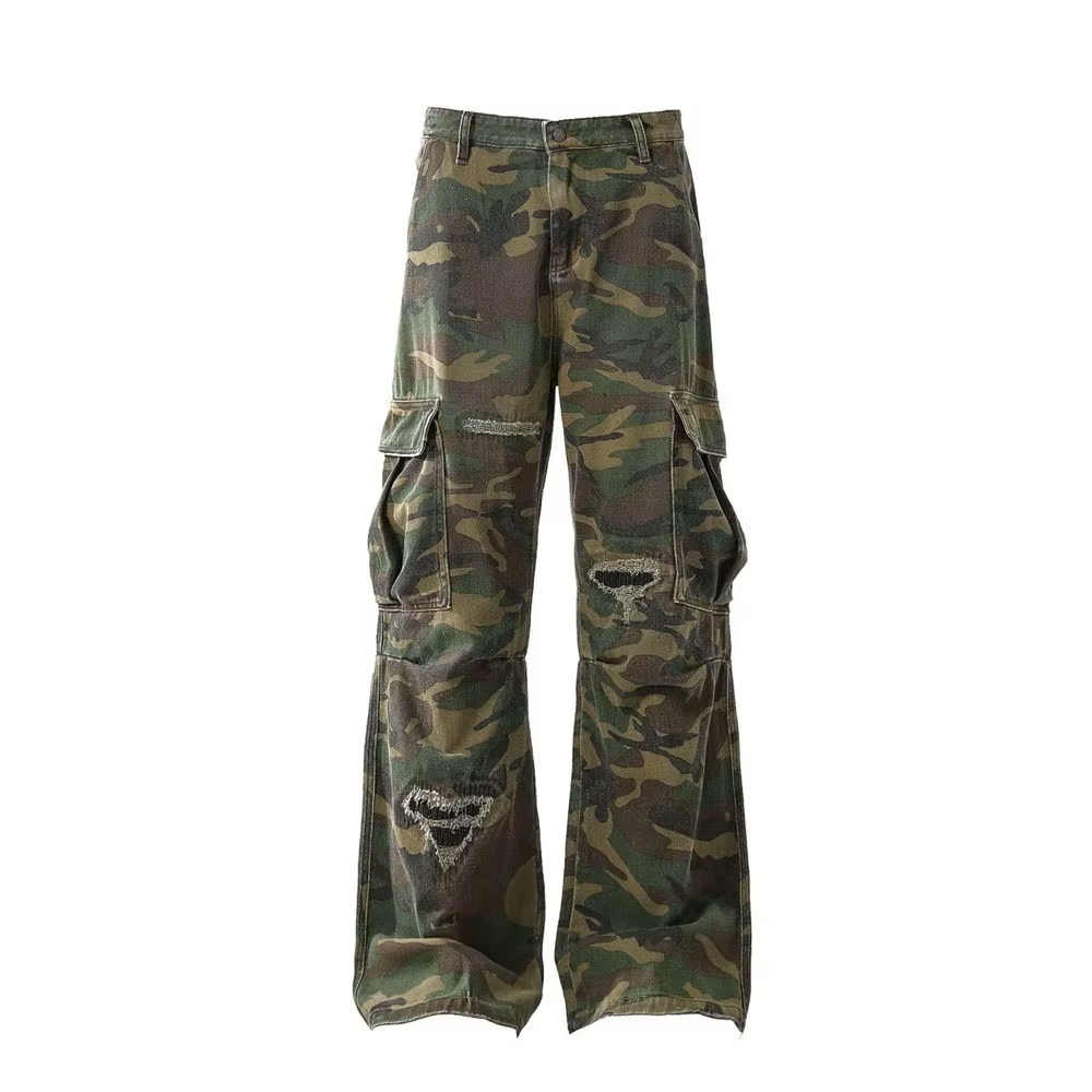 Distressed Ripped Cargo Pants Men's Casual Baggy Cargo Pants