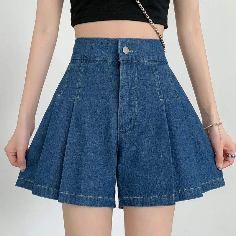 Women's Denim Shorts A-line Wide Leg Baggy Tight H...