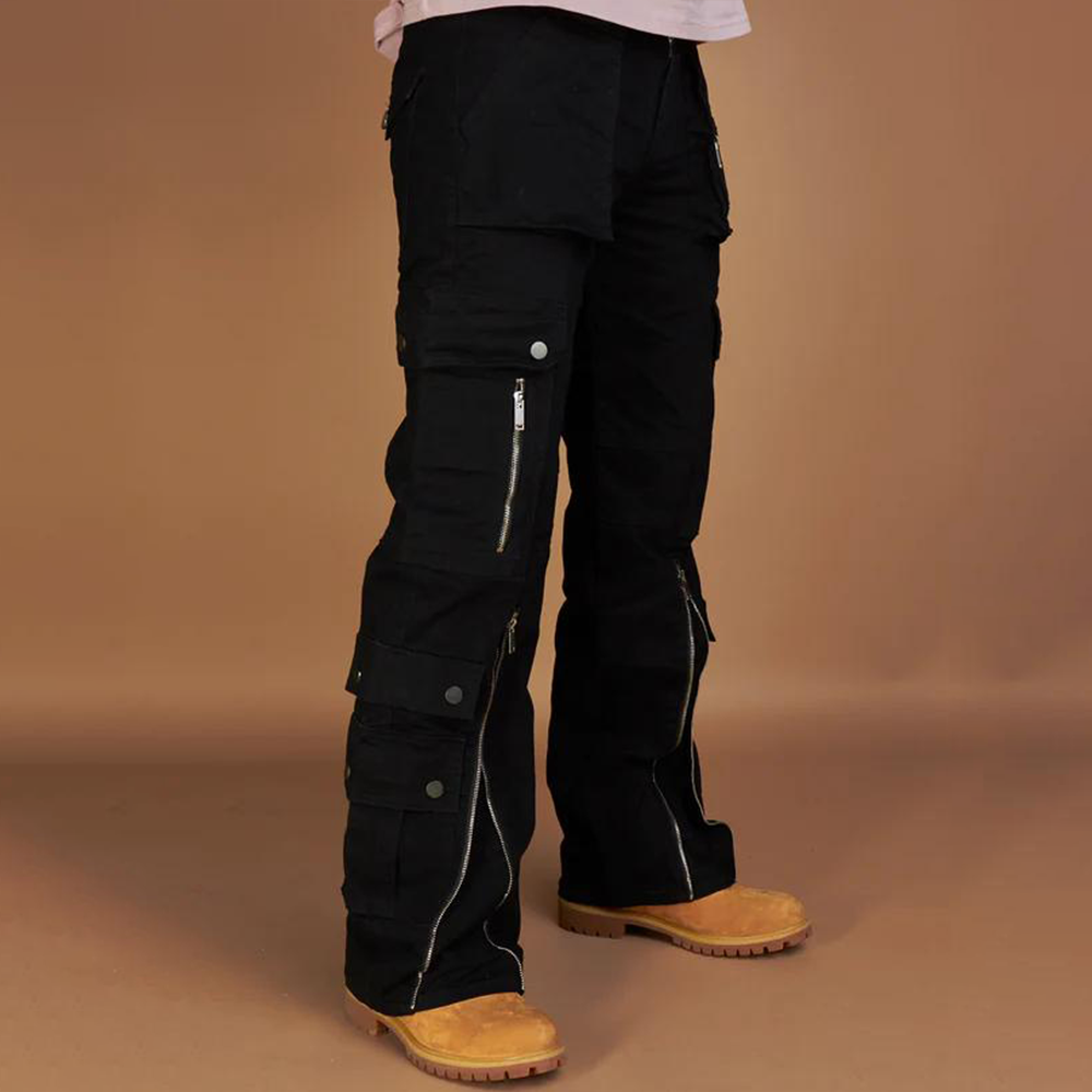 Multi-Pocket Zipper Solid Color Cargo Pants Loose ...