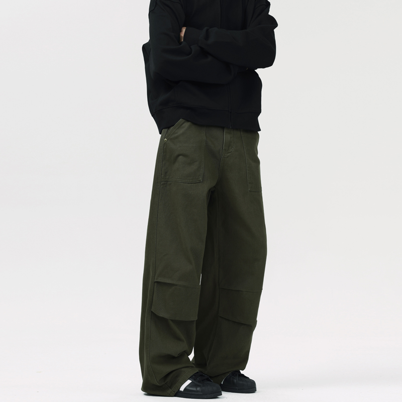 Men Cargo Pants Loose Mid Waist Straight Trousers