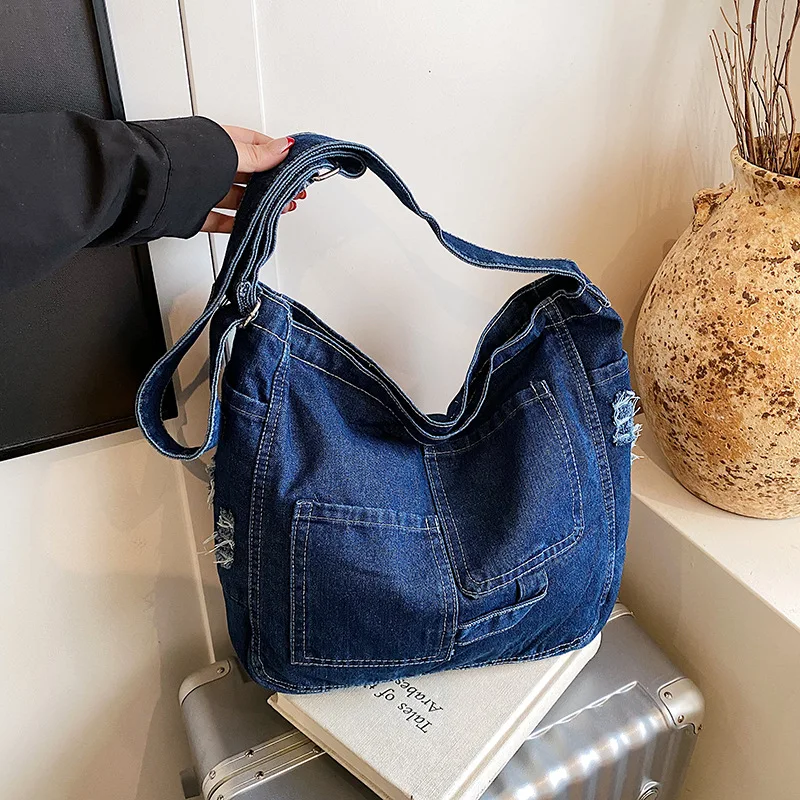 Casual Versatile Women's Denim Shoulder Bags Large Capacity Ladies Crossbody Bag Pocket