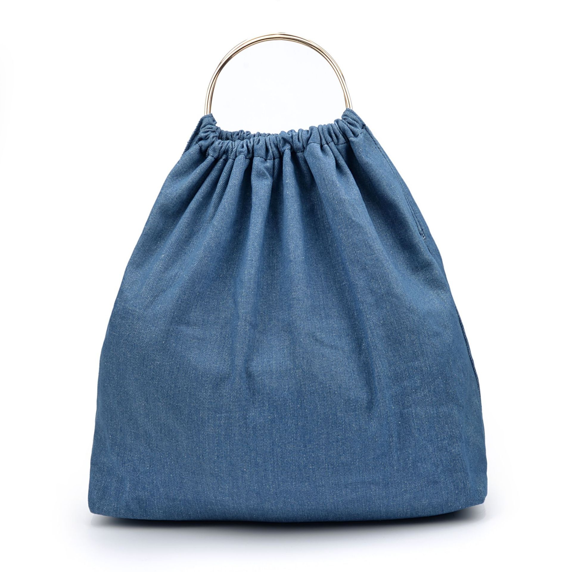 Handle Button Closure Denim Women Tote Bag Vintage Jeans Ladies Handbag