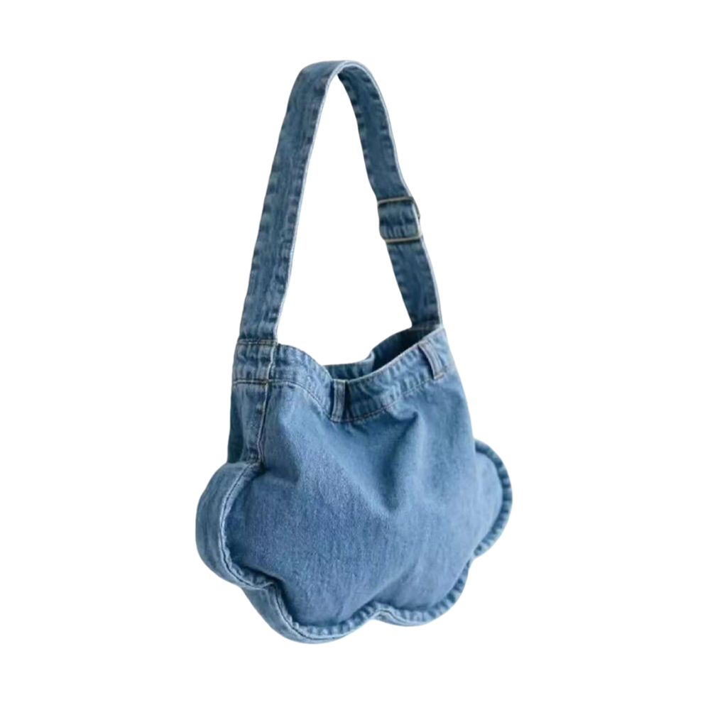 Women's Large Capacity Denim Cloud Bag New Fashionable Single Shoulder Underarm Drawstring Closure