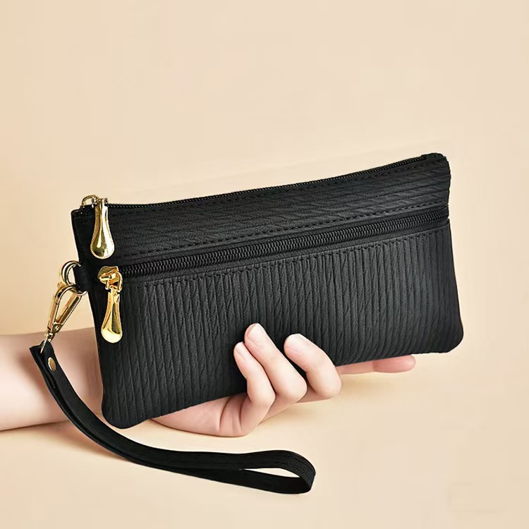 Women's Portable PU Leather Coin Purse Long Double Zipper Wristlet Clutch