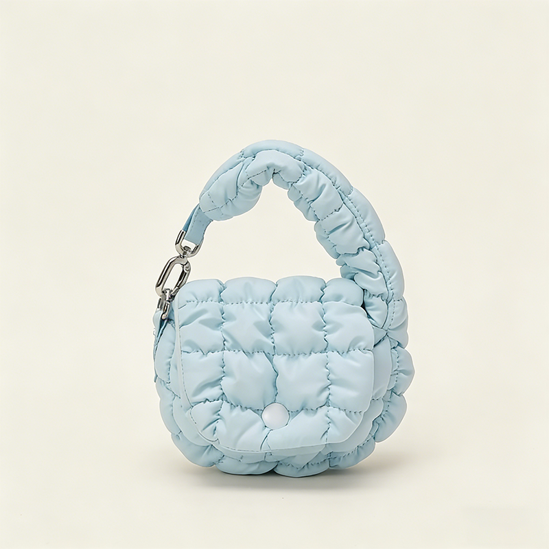 Fashion Mini Quilted Zipper Waterproof Nylon Wristlet Bag Solid Color