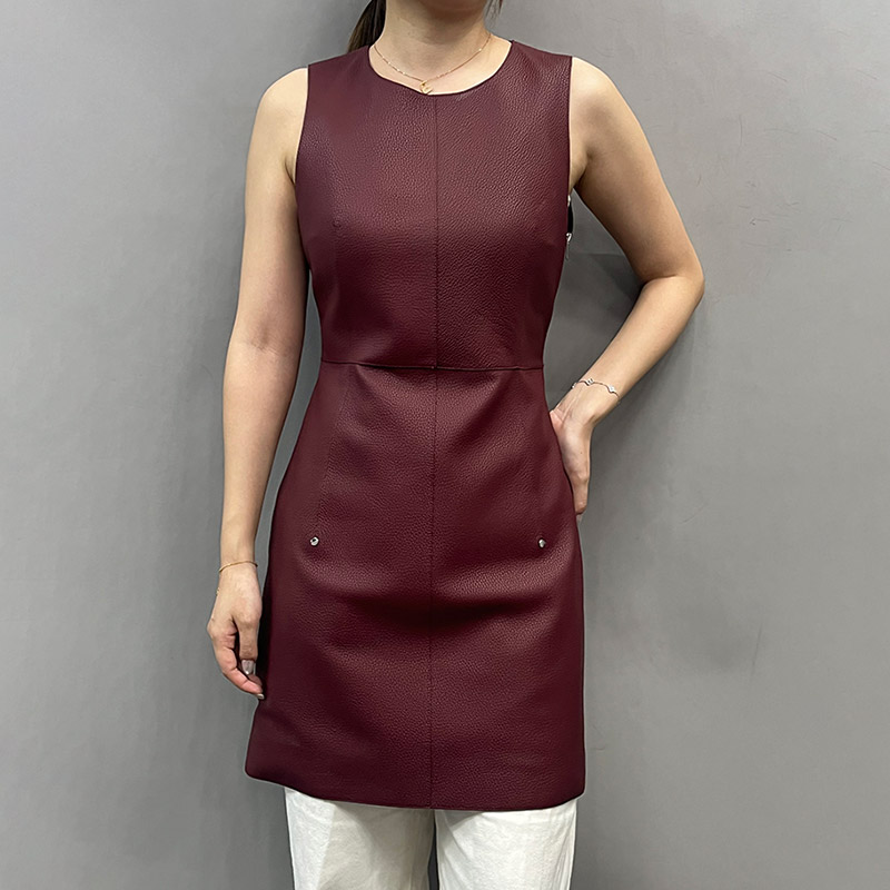 Elegant Sleeveless O Neck Leather Dress Slim Fit Short Length Women Genuine Leather Dress