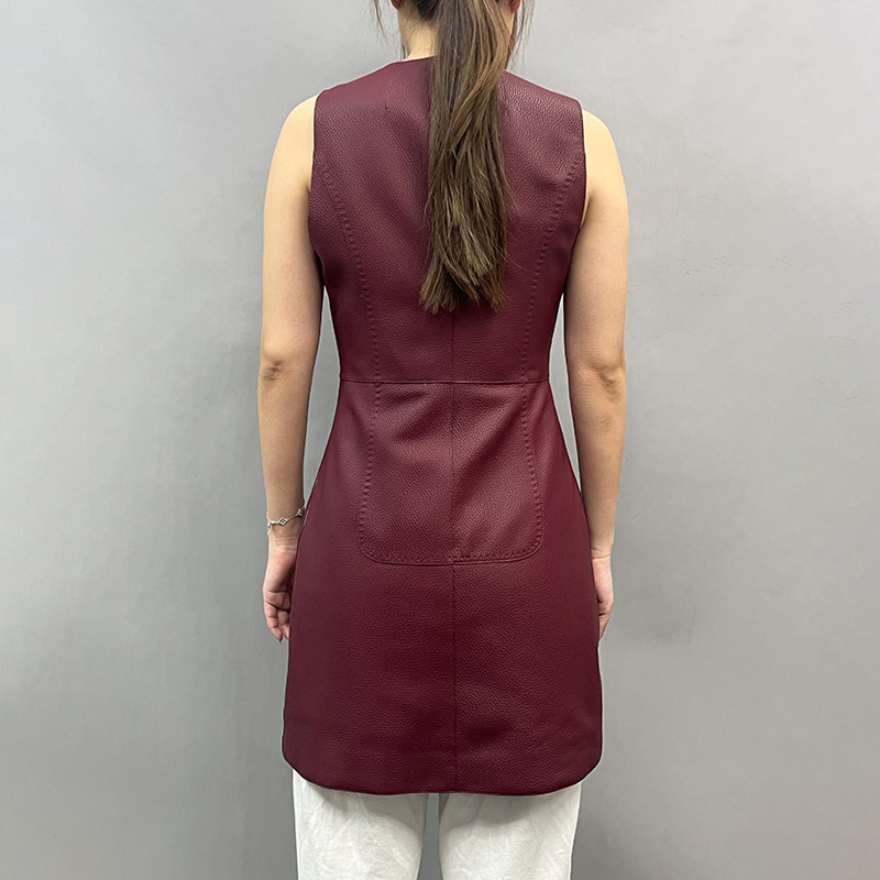 Elegant Sleeveless O Neck Leather Dress Slim Fit Short Length Women Genuine Leather Dress