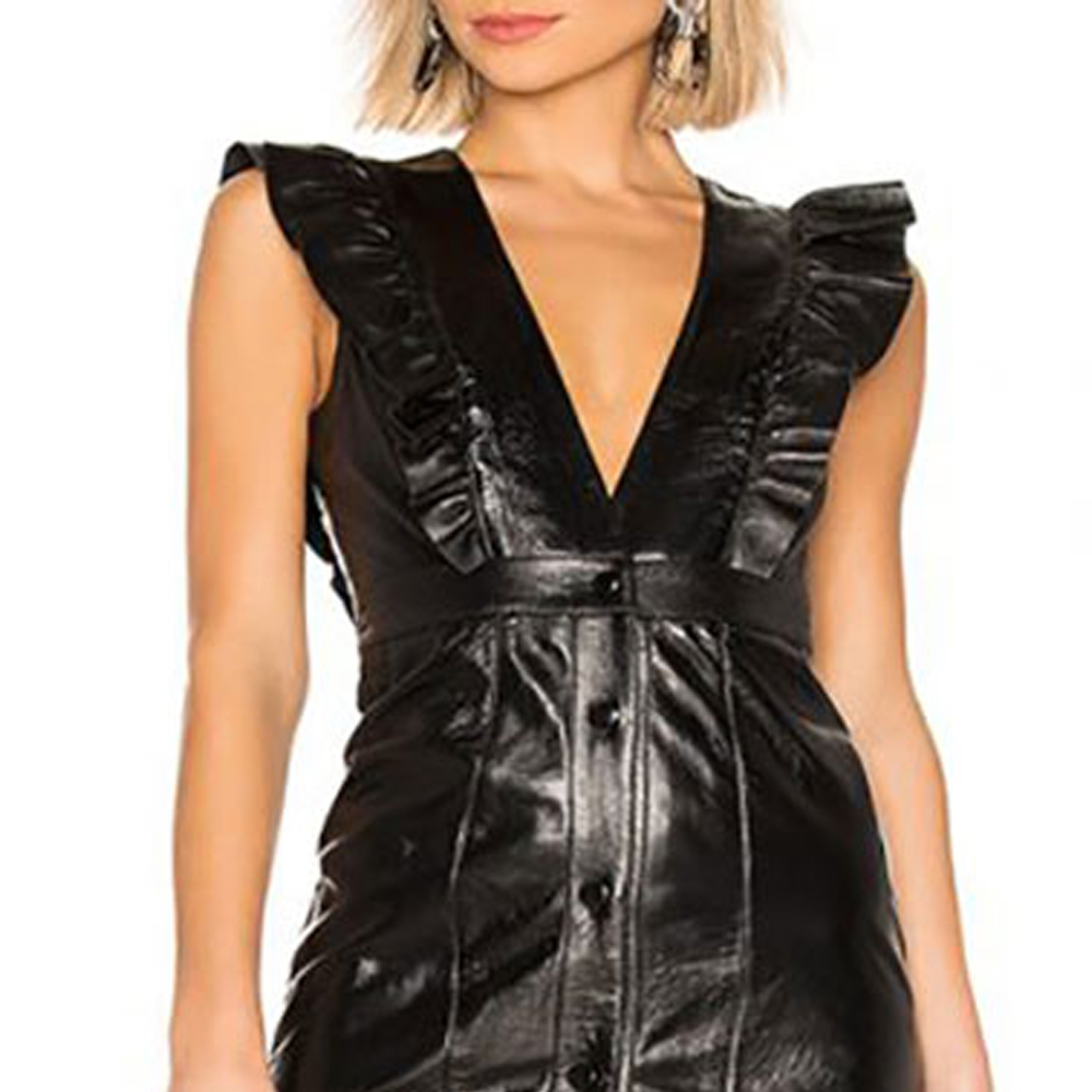 Lightweight Women Leather Dresses Straight Silhouette Natural Waistline