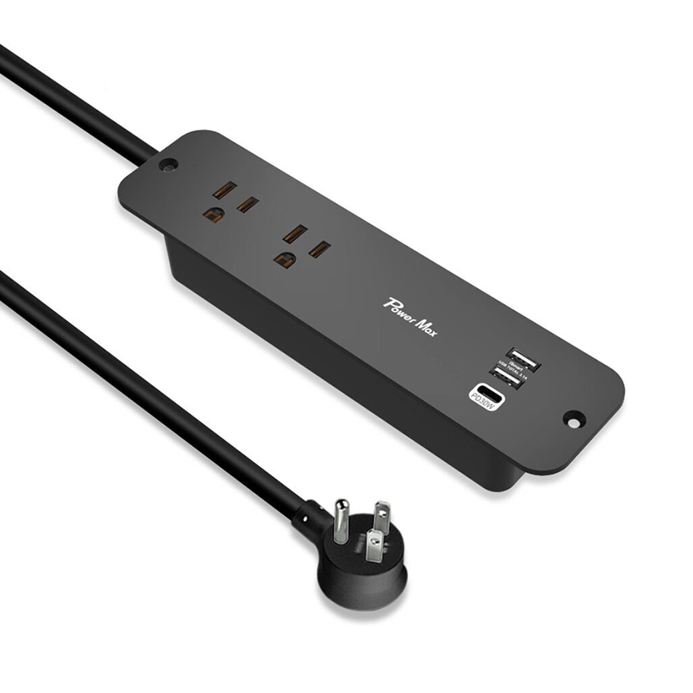 Desktop Power Strip Hub 15A 125V Extension Socket with Recessed Counter Top Cabinet & USB a Outlets