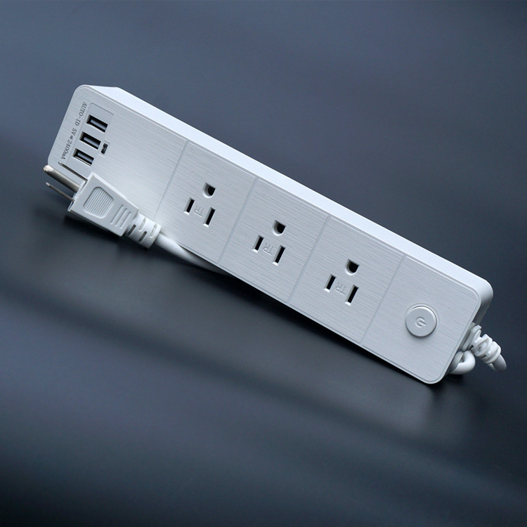 Standard 3-Way Extension Power Strip with 8 AC Outlets and 2 USB a Ports Plug Socket Type