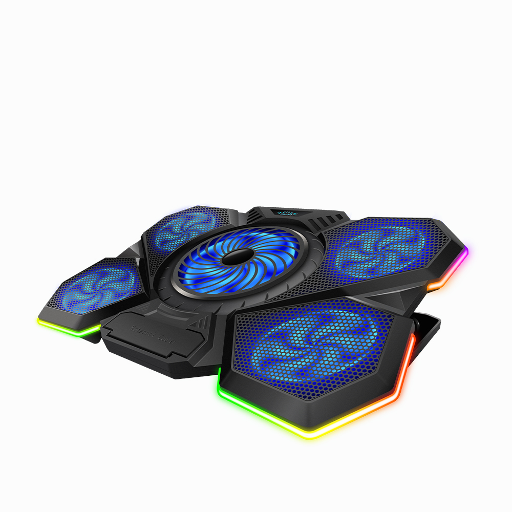 Adjustable Height RGB  Laptop Cooling Pad 5 Cooler Fans With Brushless Motor For Strong Wind Performance