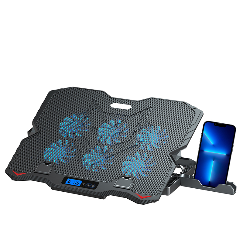 Laptop Cooler Six Fan LCD Screen Two USB Port 3200RPM Laptop Cooling Pad Notebook Stand With Phone Holder
