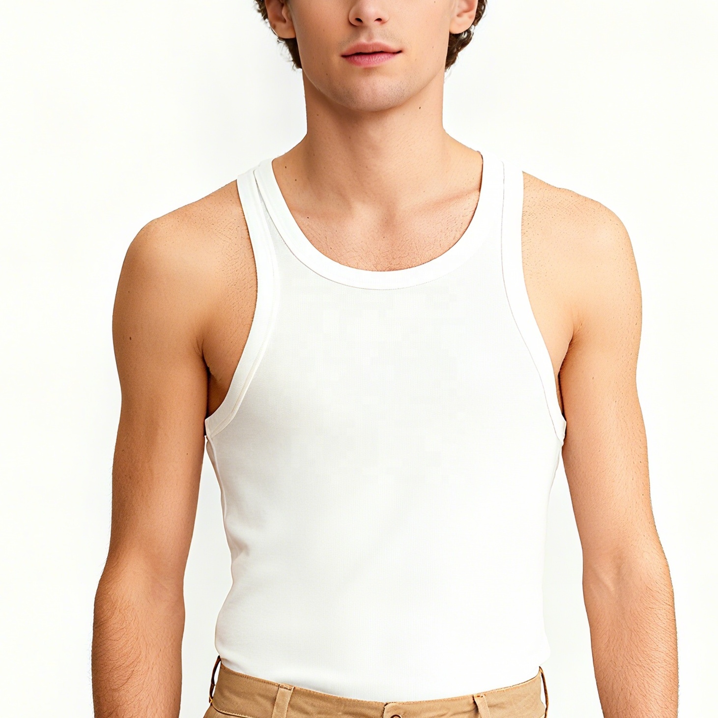 Men's White Tank Top - Premium Nylon Spandex Quick Dry Gym Vest For Fitness & Casual Undershirt