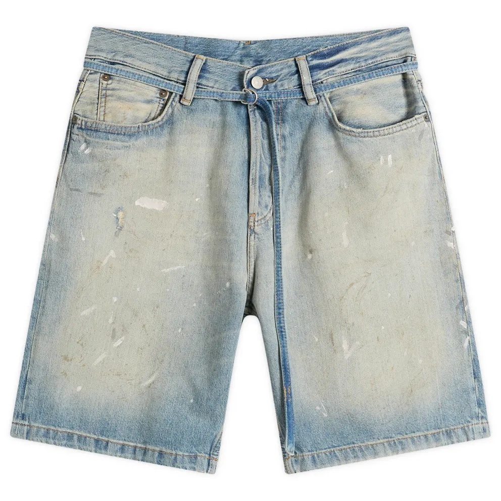 Women's Light-Colored Washed Denim Shorts With Ink...