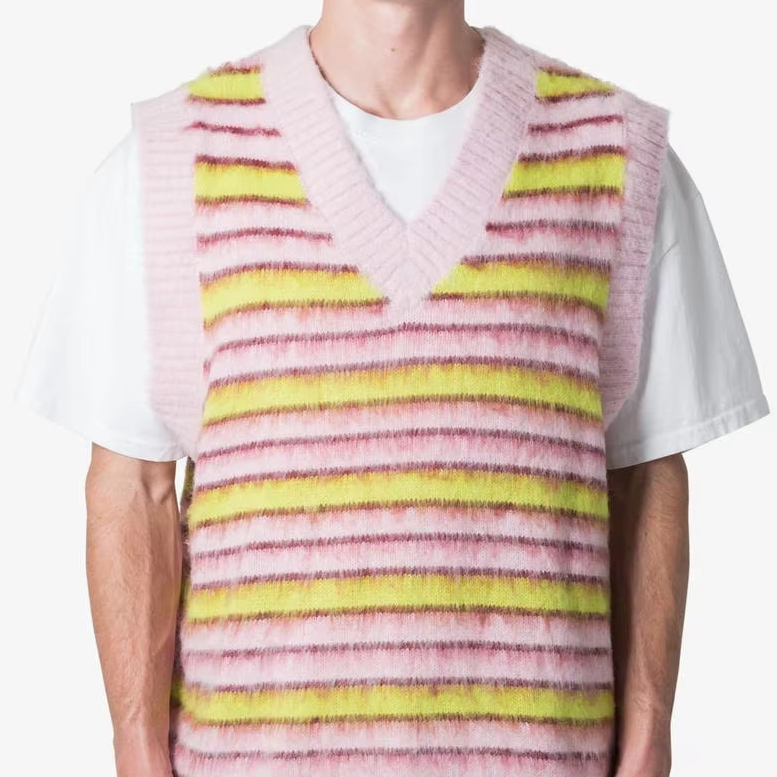 Men's Sweater Vest Sleeveless Fuzzy Striped ...