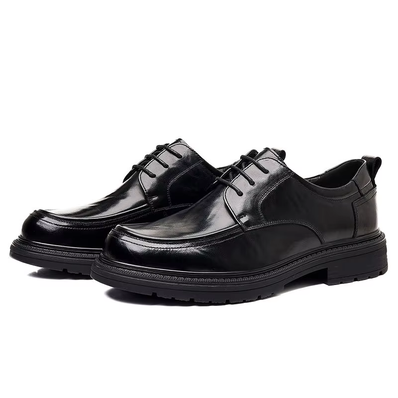 Men's Shoes Leather Casual Leather Shoes Thick Soled Height Increasing Black Shoes