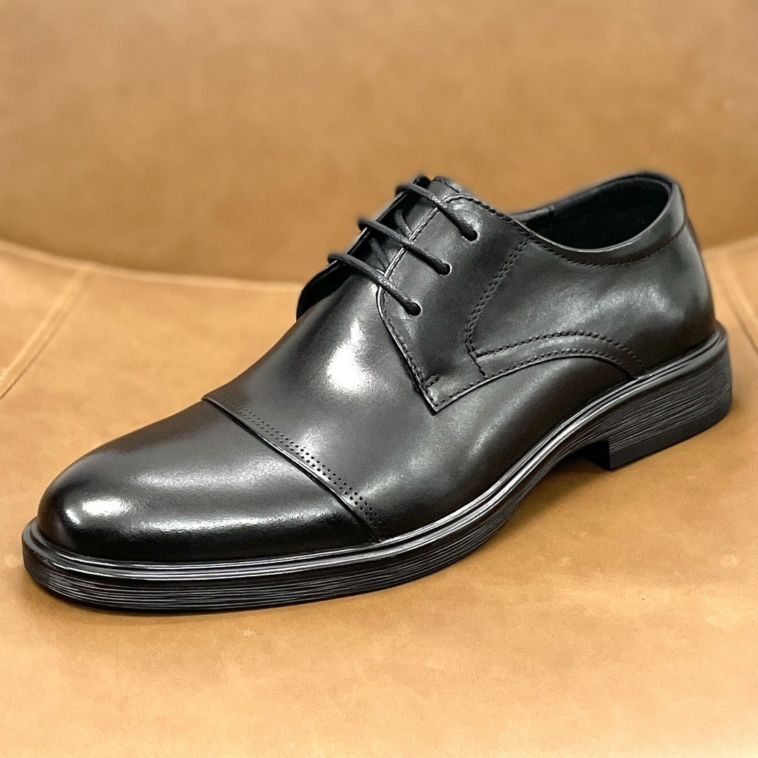 Men Genuine Leather Shoes Lace Up Real Leather Walking Shoes Black Business