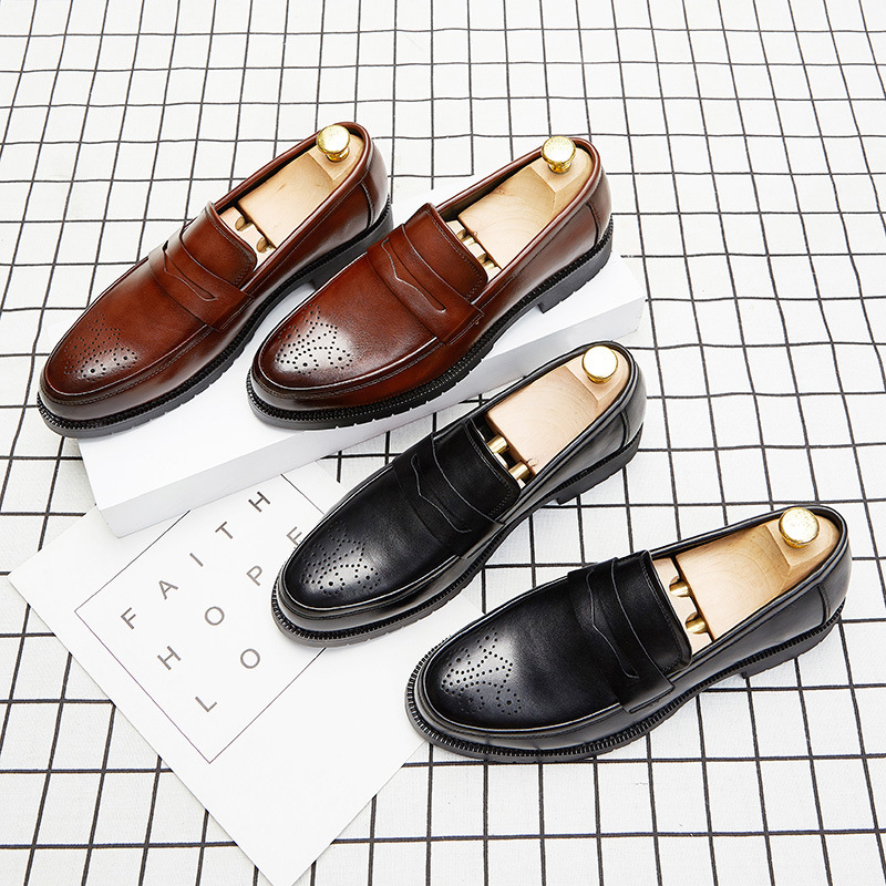 Men's Leather Shoes Business Casual Spot Pointed Low-Top Leather Shoes