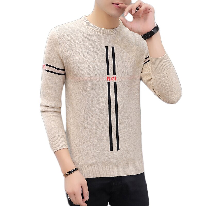 Autumn Casual Mens Sweater O-Neck Striped Slim Fit Knittwear Mens ...