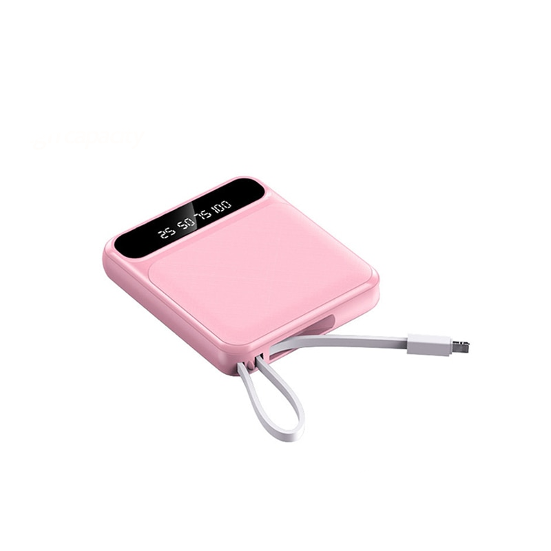 80000mAh Mini Power Bank Fast Charging Charger Built-in Charging Cable Outdoor Portable External Battery