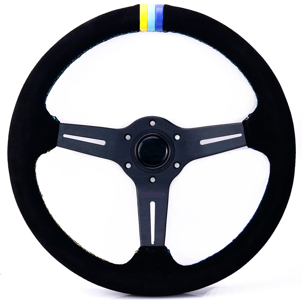 14inch Janpan Suede Leather Drift Sport Racing Steering Wheel with 3 Color Stitching