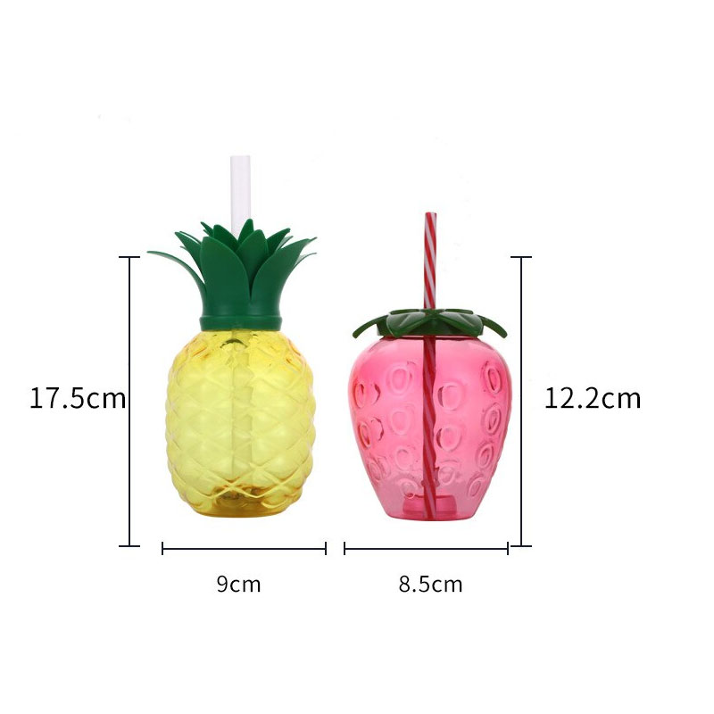 500ml Summer Cute Fruit Shape Strawberry And Pine Water Cup Cartoon Straw Water Bottle Fruit Shape Portable Kids/Girl/Adult