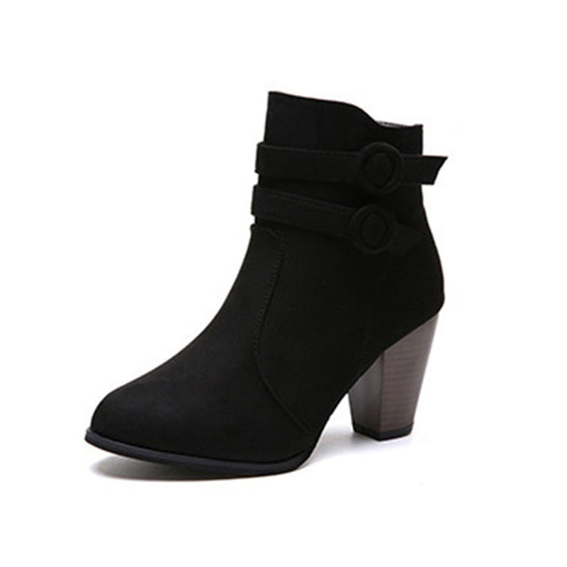 Retro Boots Women Shoes square Heel Women High Shoe Rubber Ankle Female Solid Platform Short Boots