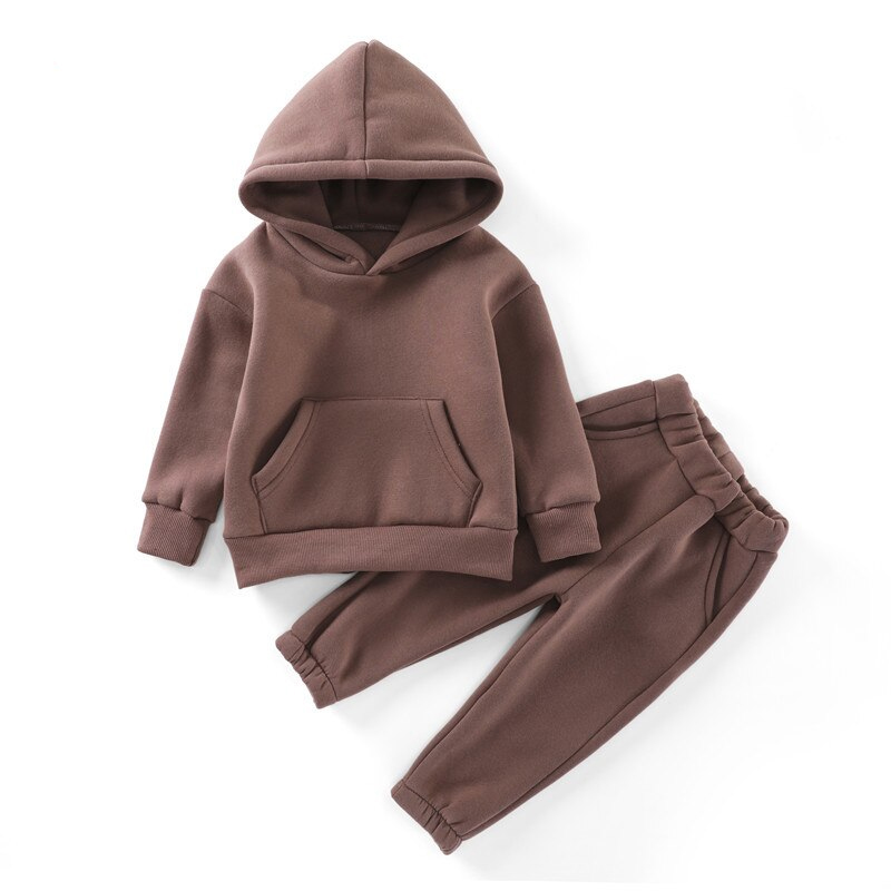 Winter Baby Unisex Warm Casual Cotton Sweatshirt Boy Girl Children's Set Fleece Suit Boys Sweater Hoodie + Pants Thick Sets