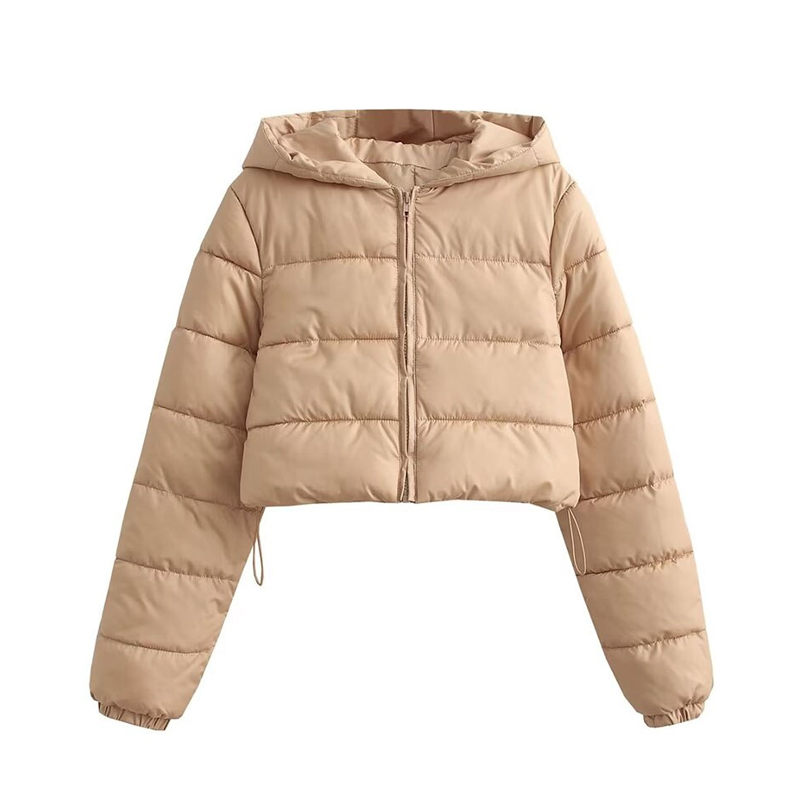 Hooded Padded Jacket Women Winter Fashion Warm Cotton Coat Female Solid Color Casual Long Sleeve Zipper Short Outerwear Ladies