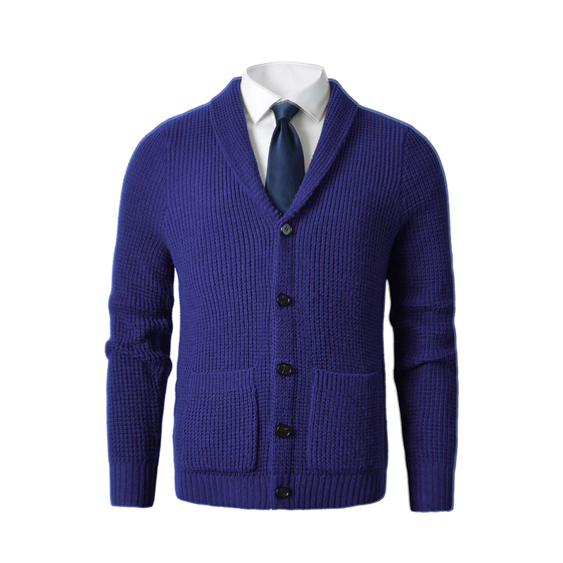 Men's Shawl Collar Cardigan Sweater Slim Fit Cable Knit Button up Merino Wool Sweater With Pockets