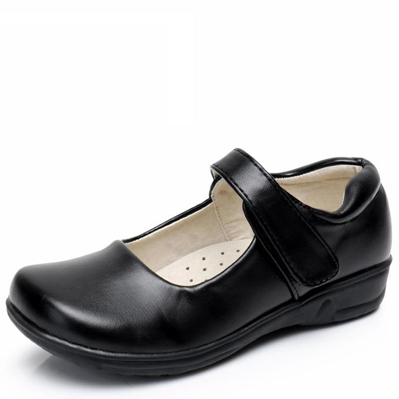 New Girls Leather Shoes for Children PU Leather School Black Princess Shoes Dress Flower Wedding Kids Flat Etiquette Shoes