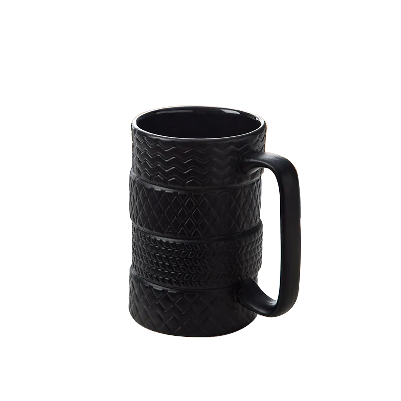 3D Cool Black Tyre Tire Shaped Frosted Ceramic Mug Large Coffee Tea Cup Unique Gifts Car Fans Mechanic Gifts
