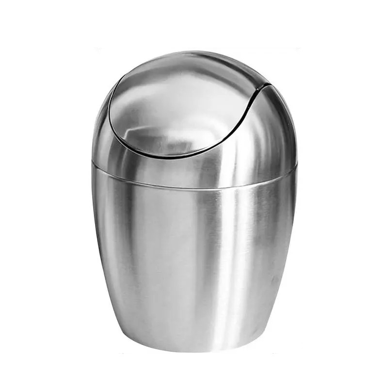 Mini Metal Waste Bin Desktop Garbage Basket Egg-shaped stainless steel trash can with removable Swing lid Dustbin Basket