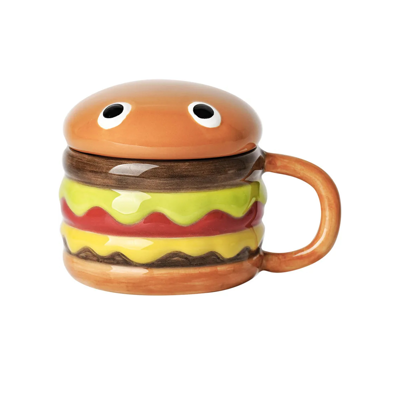 300ml Ceramic Cup Creative Hamburger Coffee Cup Cute Cartoon Children's Mug Breakfast Oatmeal Milk Cups With Lid Home Cups
