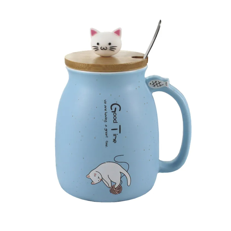 Creative Color Cat Heat-Resistant Mug Cartoon With Lid 450ml Cup Kitten Coffee Ceramic Mugs Children Cup Office Drinkware Gift