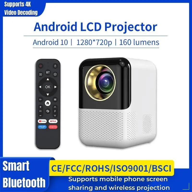 Intelligent Bluetooth Projector LED Home Office Projector 2.69-inch Portable High-definition Office Home Theater Electric Focusing