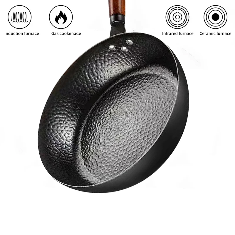 Iron Wok Home Frying Pan 28cm Chinese Wok Cookware Pan Omelet Pan Breakfast Steak Frying Pan For Gas And Induction Cooker