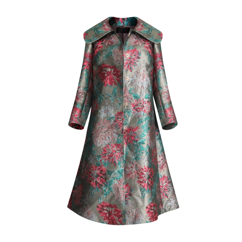 Spring Autumn Jacquard Coat For Women Long Sleeve Covered Button Fall Windbreaker Jackets Korean Coats Women Trench