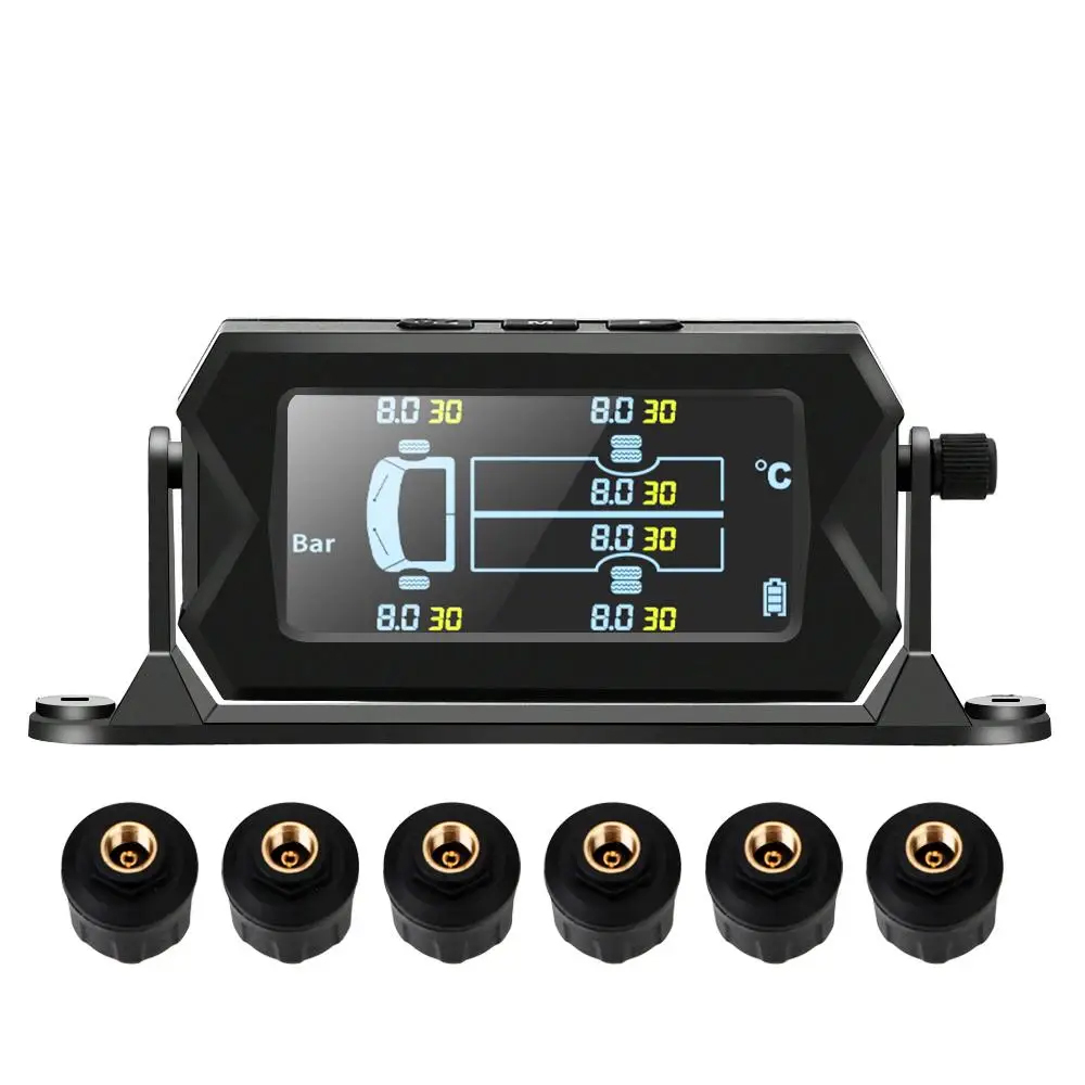 Car RV Truck With 6 External Sensors Tire Pressure Monitoring System Wireless Solar Digital Alarm