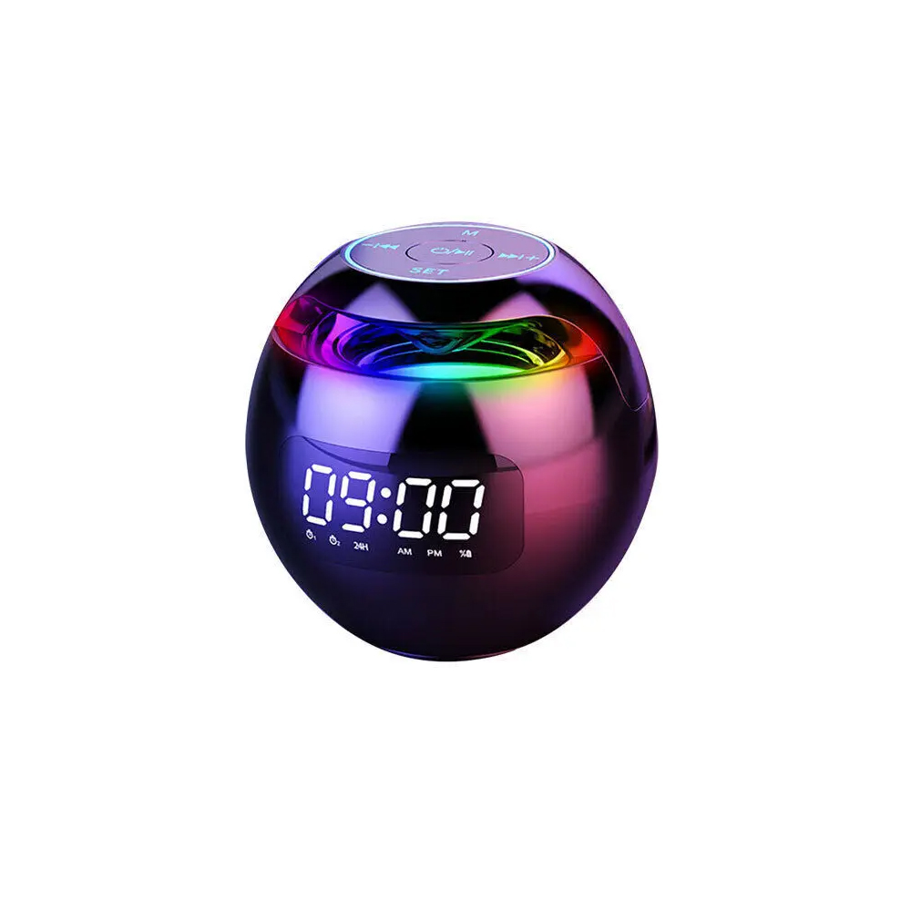 Digital Alarm Clock Bluetooth Speaker Round Bedsid...