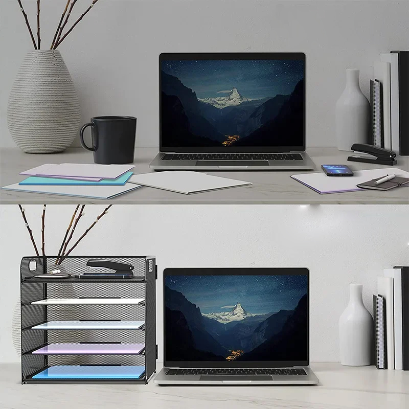 Iron Mesh File Storage Rack: Simple Office Desktop Storage Solution