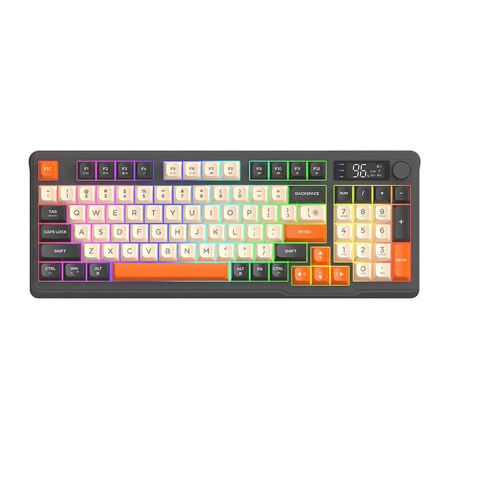 Wireless Mechanical Keyboard Dual Mode 2.4G Bluetooth-Compatible5.0 Multimedia Knob Backlit Computer Keyboard