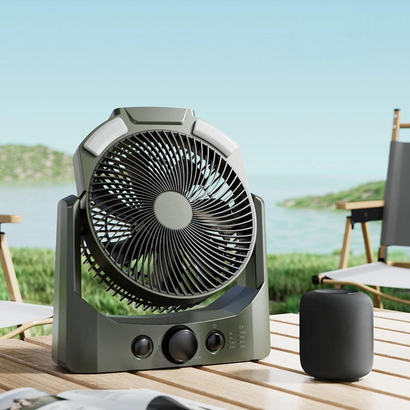 Battery Electric Fan Portable Rechargeable Camping Fan With Led Light 90°Auto-Oscillation Cordless Fan Desktop Fans