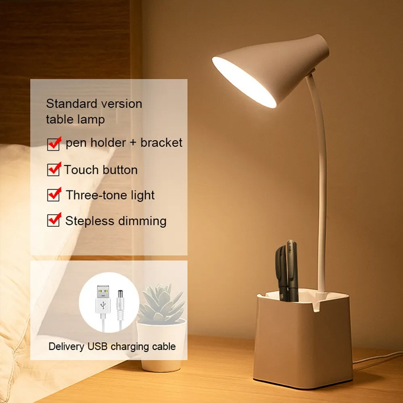 LED Touch Stepless Dimming Reading Eye Protection Learning USB Rechargeable Lighting Desk Lamp