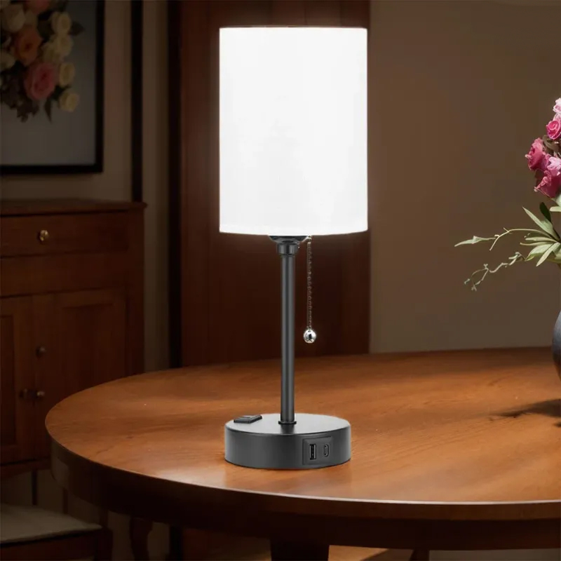 Simple And Stylish Table Lamp With Dimmable 3 Color Temperature USB C And A Ports Metal Base