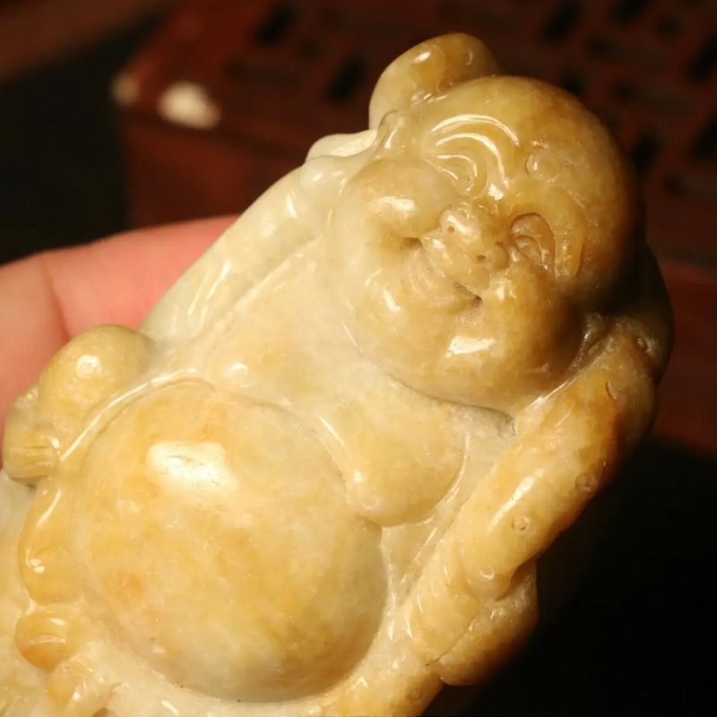 Natural Jade Yellow Laughing Buddha Statue ...